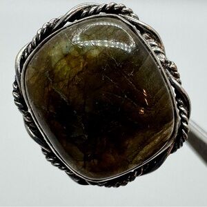 Labradorite Ring Size 10 Silver Tone Plated Rectangle Statement Ring Bold Boho